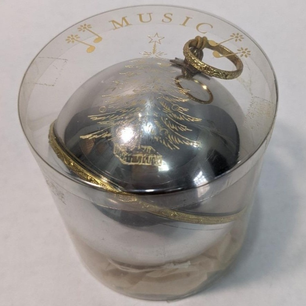 Vtg Reuge Swiss Music Box Ornament Silent Night Silver Gold Tone No 3500 Works